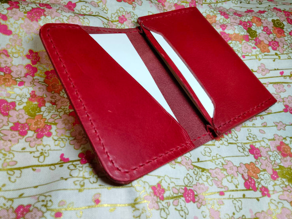 牛本革名刺入れ(赤色)　altoレザー(国産、国内製造レザー)使用　手縫い 3枚目の画像