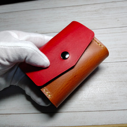 【大容量カードポケット】ショートウォレット　財布　牛本革　ワインレッド　キャメル 2枚目の画像
