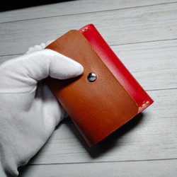 【大容量カードポケット】ショートウォレット　財布　牛本革　ワインレッド　キャメル 3枚目の画像