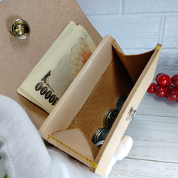 【大容量カードポケット】ショートウォレット　財布　木目型　牛本革　ヌメ革　手縫い 3枚目の画像