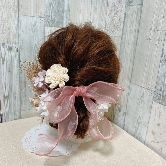 ピンクオーガンジー ヘッドドレス ピンクヘアアクセサリー リボン髪飾り
