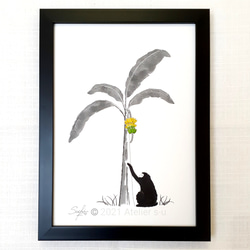 (再販売)A4ポスター「バナナの木と親猿」墨彩画 1枚目の画像