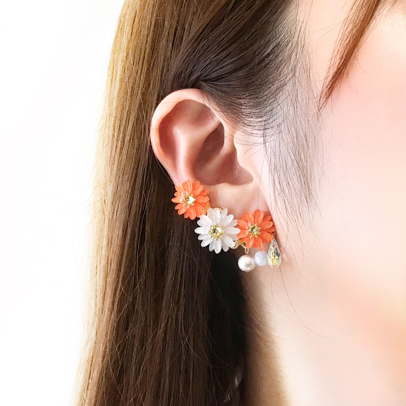 瑪格麗特的耳骨夾&amp;耳環（或耳環）套裝【珊瑚色】 第2張的照片