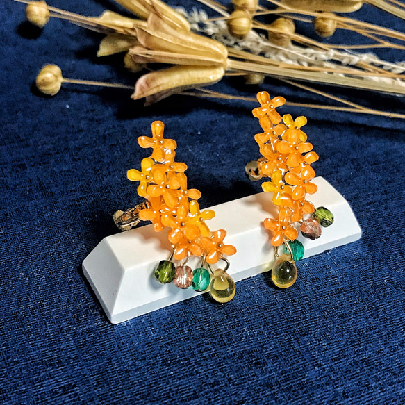 桂花與銀橡木月牙耳環（或稱耳環）套裝 第2張的照片