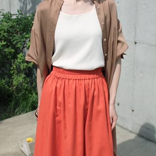 ★MASSIMO DUTTI★ リネン セミロングスカート オレンジ 深スリット タイトライン ミモレ丈 ニットスカート (スカート