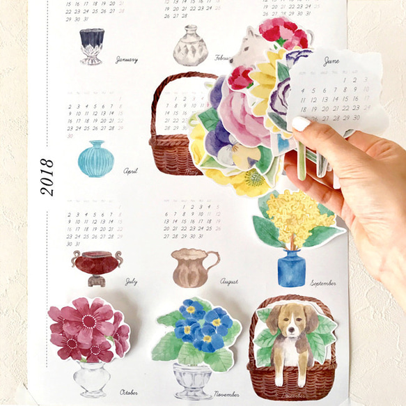 sale！2018 カレンダー 花と花瓶 6枚目の画像