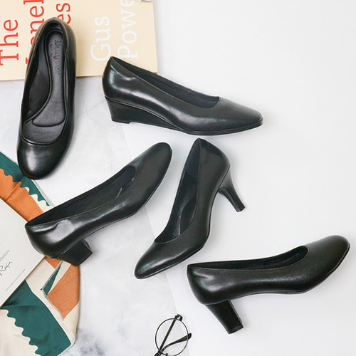 3、5、7cmのクッション付き OL客室乗務員用ブラック パンプス