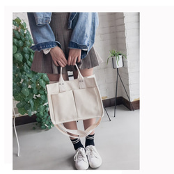 キャンバスバッグ、シンプルで用途の広い、マルチポケットハンドバッグ、メッセンジャーバッグ、大容量ショルダーバッグ、女性用ラージバ 7枚目の画像