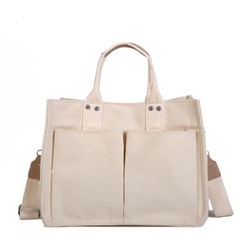 キャンバスバッグ、シンプルで用途の広い、マルチポケットハンドバッグ、メッセンジャーバッグ、大容量ショルダーバッグ、女性用ラージバ 10枚目の画像