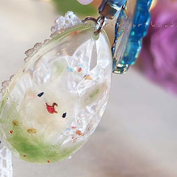 ちぎり絵レジン☆ウサギ レジン キーリング バッグチャーム