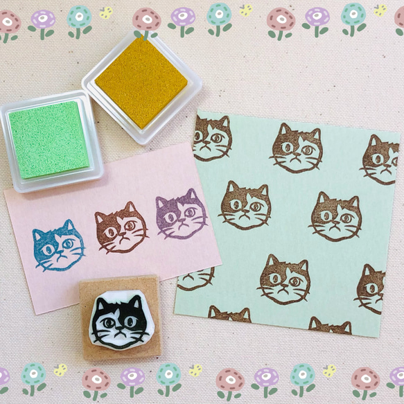 ☆アニマルフェイスはんこ☆ブサカワ猫さん♫ はんこ・スタンプ ＊きん