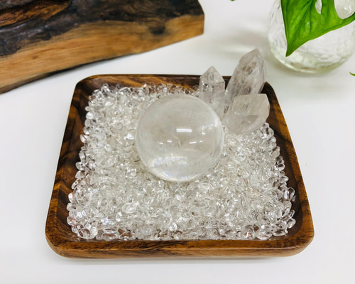 天然 水晶玉 48mm 水晶さざれ 水晶ミニポイントアカシア角