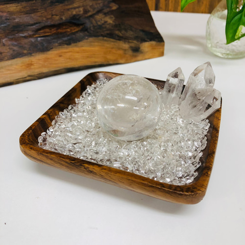 天然 水晶玉 48mm 水晶さざれ 水晶ミニポイントアカシア角