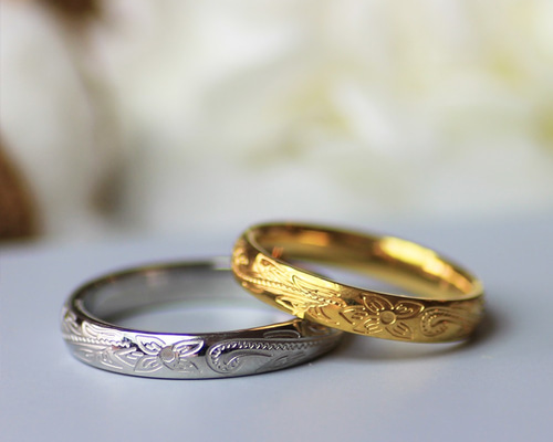 Hawaiian  さざ波のペアリング  結婚指輪 ステンレス 刻印〈2本ペア〉 Hawaiian さざ波のペアリング 結婚指輪 ステンレス 刻印〈2本ペア〉