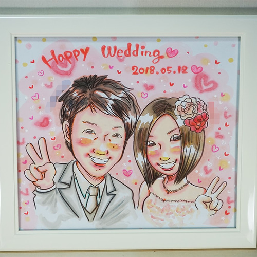 ♥物語あるウェルカムボード、ギフト★似顔絵　肖像画//絵画タイプ

♥ キュートな似顔絵＊額つき！2名書き/ウェルカムボードに・結婚