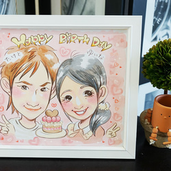 キュートな似顔絵＊額つき！2名書き/ウェルカムボードに・結婚式に