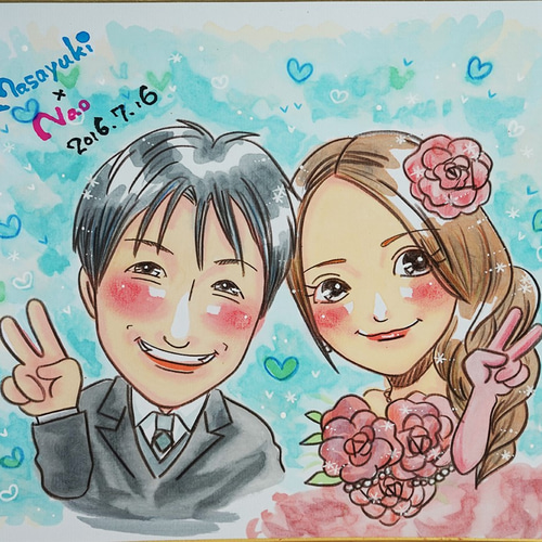 結婚　似顔絵ウェルカムボード　人気　似顔絵　2名様絵　額　ラッピング付 結婚準備 結婚似顔絵ウェルカムボード人気似顔絵2名様絵額ラッピング付