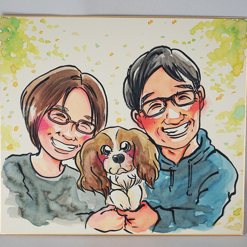 2名さま A4サイズ 木目調フレーム ×2 5/1まで【似顔絵オーダー