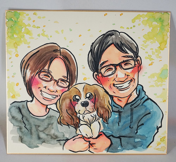 絵手紙風のあったか似顔絵＊額つき！２名書き/ウェルカムボードに・結婚式に・玄関のインテリアに 3枚目の画像