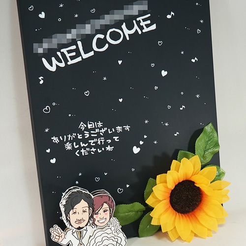 黒板ウェルカムボーﾄﾞ☆立体木の似顔絵付き☆ブラックボード