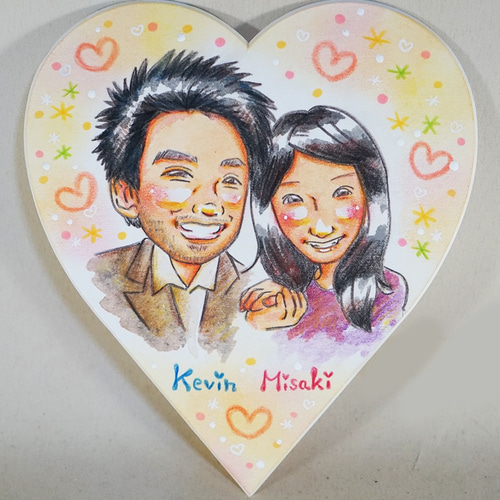 可愛いハート型の似顔絵色紙♪2名書き♪小さいサイズ♪ イラスト riku