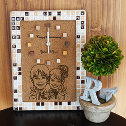 煉瓦タイルの似顔絵時計☆コルクver・A4サイズ・ウェルカムボードにも