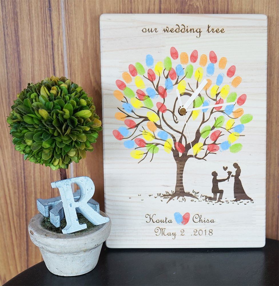 ウェディングツリー時計・A4サイズ♪ウェルカムボードに、結婚式のギフトに♪70～90名様対応・木の時計