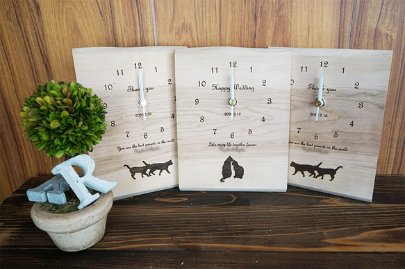 天然木材製成的配對時鐘♪父母雙方+ 3件套♪ 第2張的照片