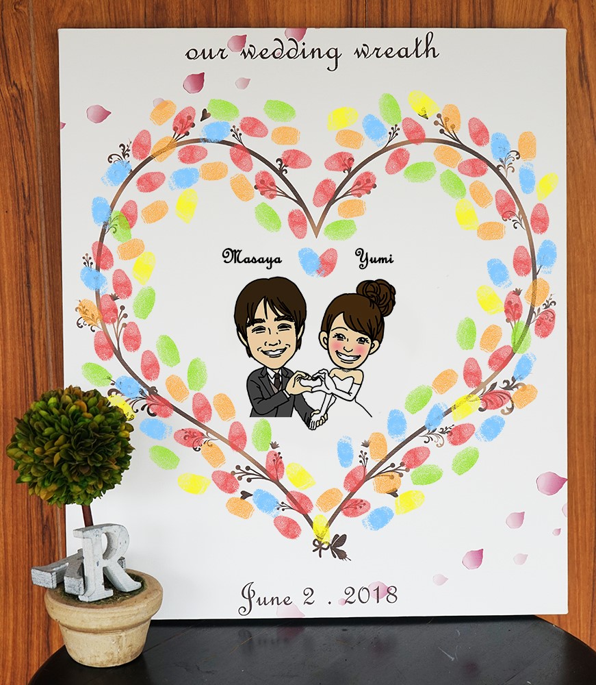 キャンバスウェルカムリース似顔絵付き・XLサイズ・ハートver・100～120名様相当対応