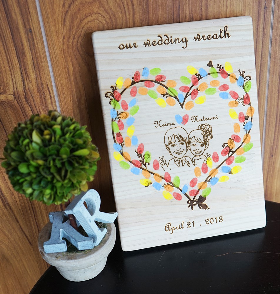 A4サイズ　似顔絵・木のウェディングリース・ハートver　90名様対応