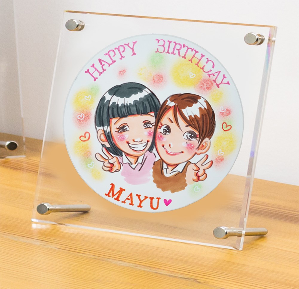 額付き(木製orアクリル）♪夫婦円満・家庭円満☆丸型の似顔絵色紙・大きいサイズ♪バレンタインにも