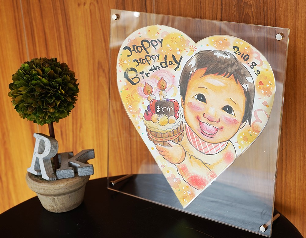額付き(木製orアクリル）♪可愛いハート型の似顔絵色紙♪大きいサイズ♪バレンタインにも♪