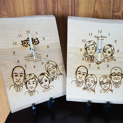 立体文字】天然木のほっこり似顔絵時計♪ 掛け時計・置き時計