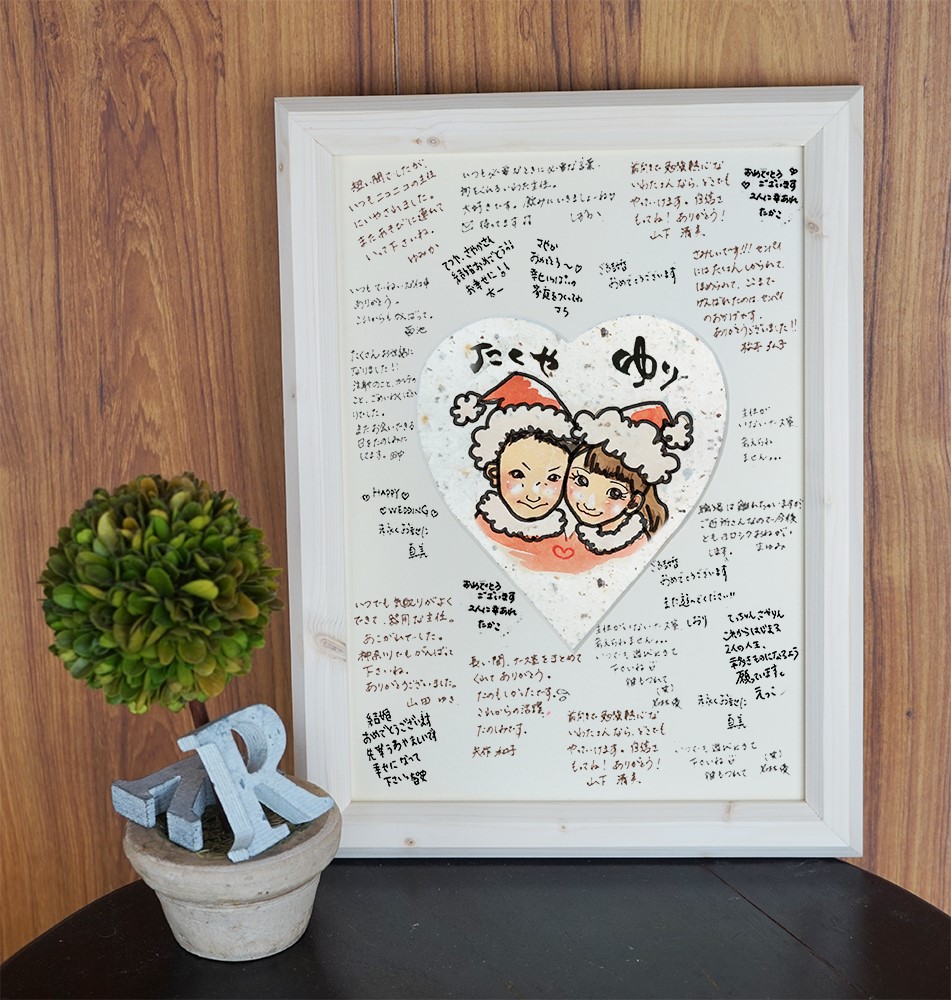 寄せ書き用手描き似顔絵、木製額付き・Mサイズ☆サンクスボードに、感謝のお品に、プレゼントに