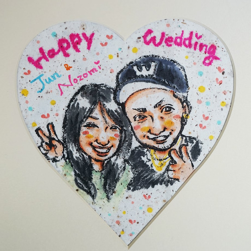 寄せ書き用手描き似顔絵、木製額付き・Mサイズ☆サンクスボードに