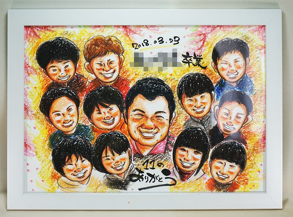 【似顔絵大集合♪】5名まで＊ご家族・サークル・飲み仲間で＊木製額付き 4枚目の画像