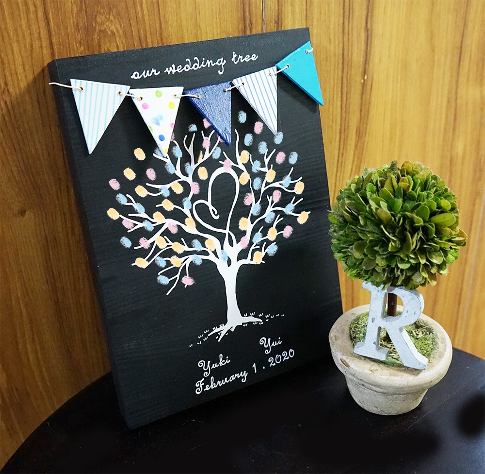 【A4サイズ】黒板風ウェルカムツリー★ブラックボード＆ガーランド　70～90名様用