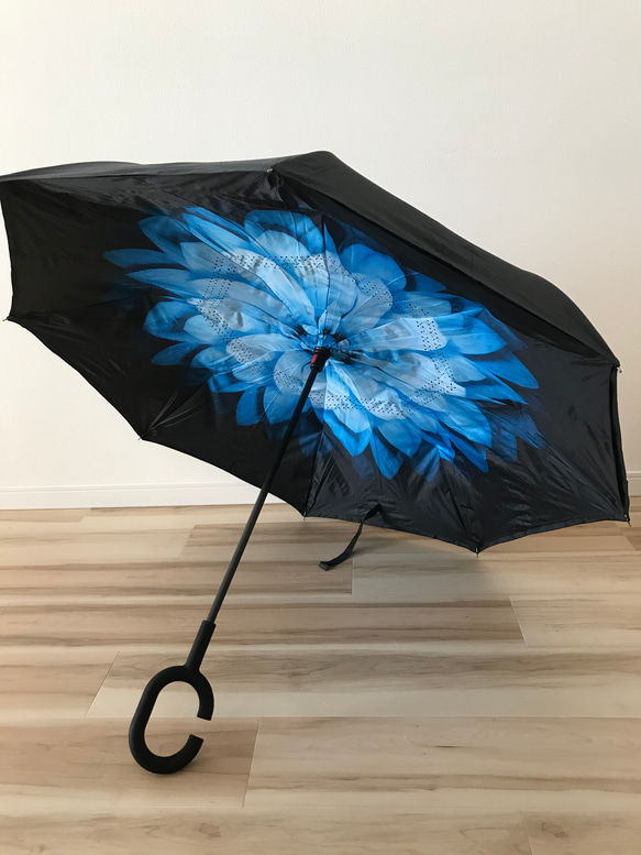 傘 逆さに開く 逆さ傘 花柄 花/ブルー 日傘 雨傘 長傘 晴雨兼用 おしゃれ UVカット 1枚目の画像