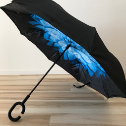傘 逆さに開く 逆さ傘 花柄 花/ブルー 日傘 雨傘 長傘 晴雨兼用 おしゃれ UVカット 2枚目の画像