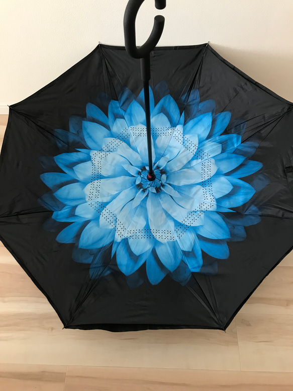 傘 逆さに開く 逆さ傘 花柄 花/ブルー 日傘 雨傘 長傘 晴雨兼用 おしゃれ UVカット 3枚目の画像