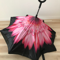 傘 逆さに開く 逆さ傘 花柄 花/ピンク2 傘 日傘 雨傘 長傘 晴雨兼用 おしゃれ UVカット 4枚目の画像