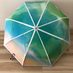 日傘 雨傘 折りたたみ傘 晴雨兼用 ワンタッチ自動開閉 UVカット 森の夕焼け グラデーション A4 2枚目の画像