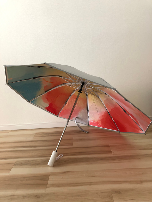 日傘 雨傘 折りたたみ傘 逆さ傘 晴雨兼用 ワンタッチ自動開閉 UVカット 虹 グラデーション B1 1枚目の画像