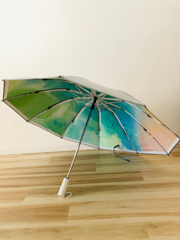 日傘 雨傘 折りたたみ傘 逆さ傘 晴雨兼用 ワンタッチ自動開閉 UVカット 森 グラデーション B2 1枚目の画像