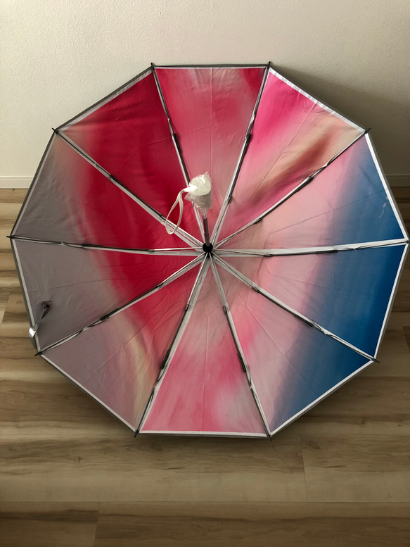 日傘 雨傘 折りたたみ傘 逆さ傘 晴雨兼用 ワンタッチ自動開閉 UVカット 夕焼け 虹 グラデーション B5 3枚目の画像