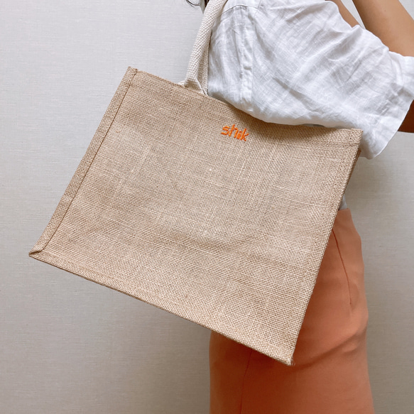 B5ジュートバッグ♡ロゴ♡オーダー可能 トートバッグ shik -フラワー  