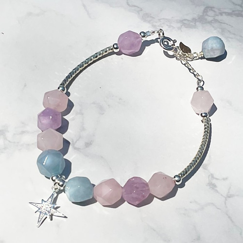 韓国風 マカロンカラー スターブレスレット キャンディカット天然石  