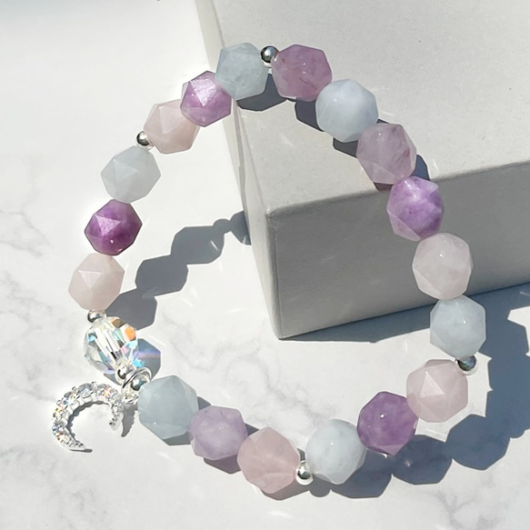 韓国風 マカロンカラームーンブレスレット キャンディカット天然石  