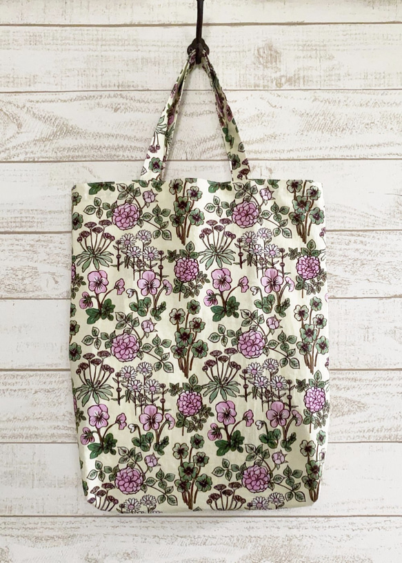 ちょっぴり懐かしい花柄のショッピングバッグ　ピンク×ブラウン 1枚目の画像