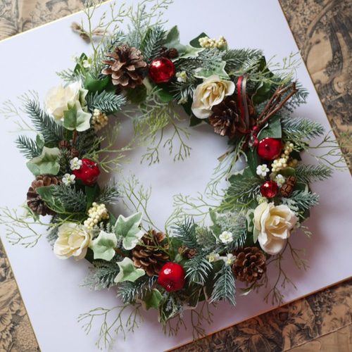 グリーン、ロースクリスマスリース 30cm リース Artlover's Home 通販